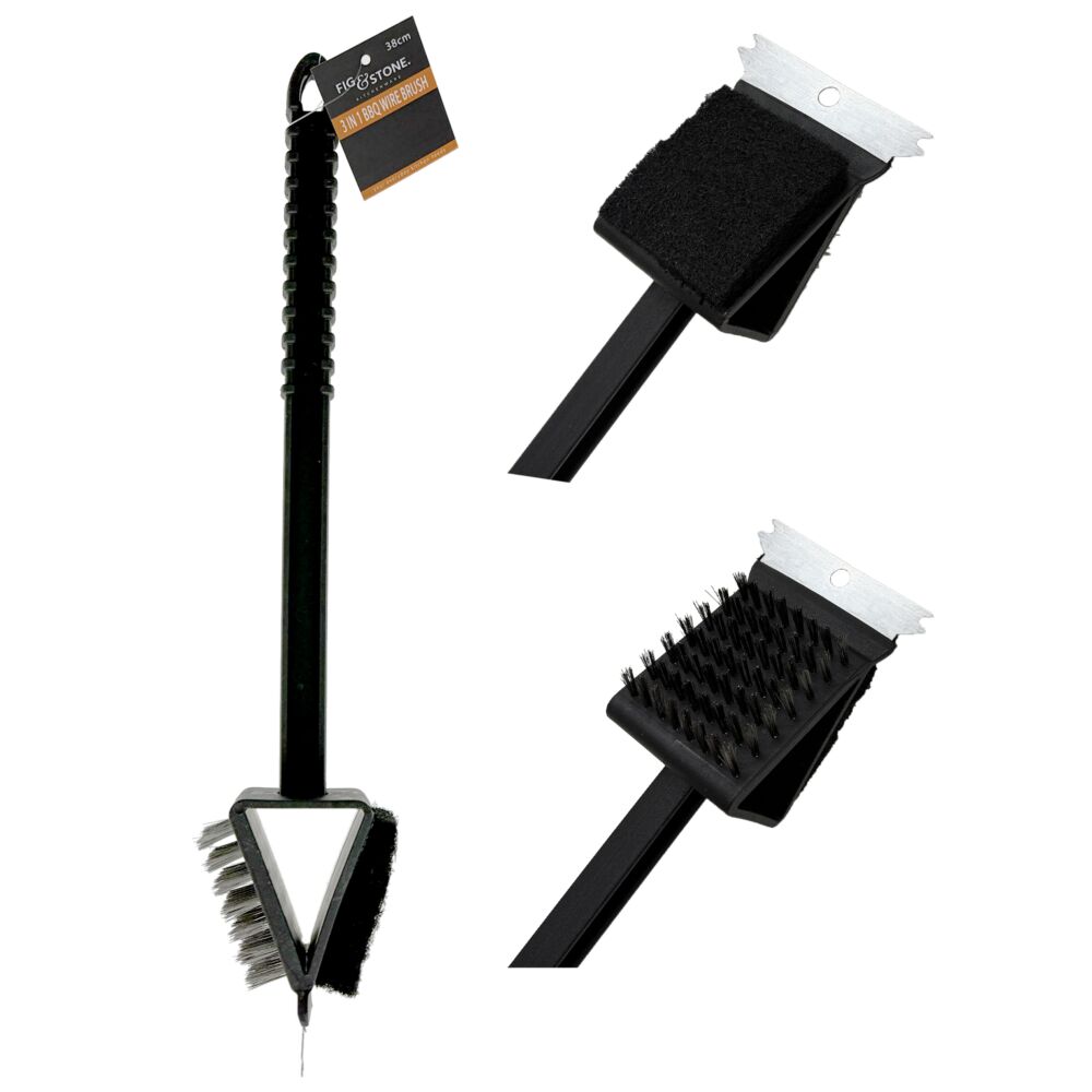 3-in-1 Double-Sided BBQ Grill Cleaning Brush β 38cm Heavy-Duty Wire Bristles & Scraper